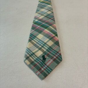 Polo Ralph Lauren Handmade Plaid Tie with Embroidered Green Pony